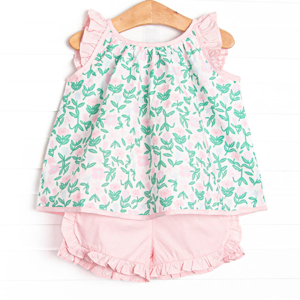 Patio Petals Ruffle Short Set, Green