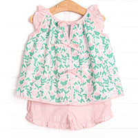 Patio Petals Ruffle Short Set, Green