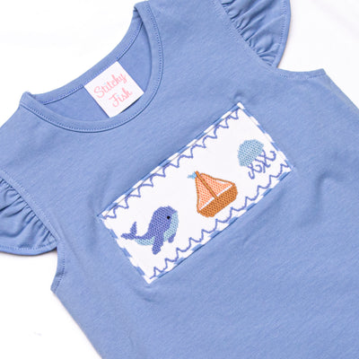 Seafarer Sails Smocked Ruffle Short Set, Blue