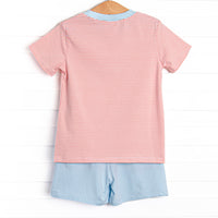 Colorblock Construction Applique Short Set, Orange