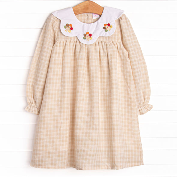 Thanksgiving Turkey Embroidered Dress, Brown