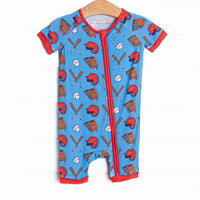 Spring Break Slugger Bamboo Short Zippy Pajama, Blue