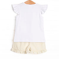 Blue Sea Stinger Smocked Ruffle Short Set, Yellow Seersucker