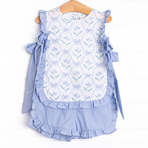 Blue Geranium Bows Short Set, Blue