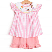 Siren Song Smocked Ruffle Short Set, Pink