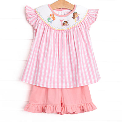 Siren Song Smocked Ruffle Short Set, Pink