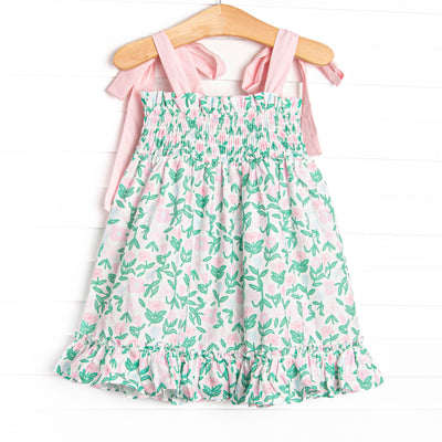 Patio Petals Elastic Smocked Dress, Green