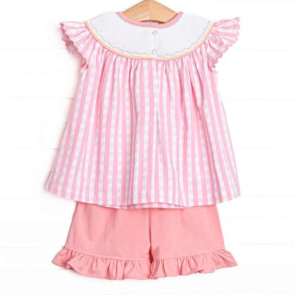 Siren Song Smocked Ruffle Short Set, Pink