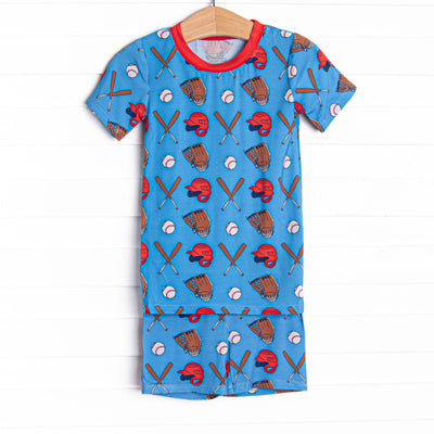 Spring Break Slugger Bamboo Pajama Short Set, Blue