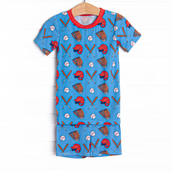 Spring Break Slugger Bamboo Pajama Short Set, Blue