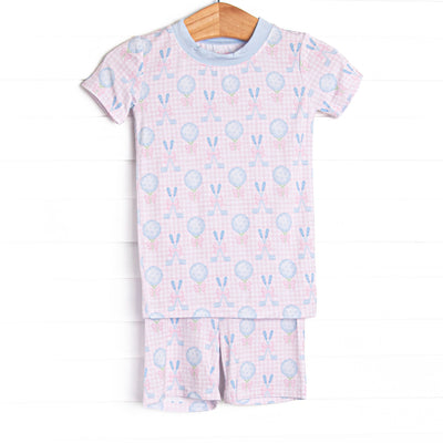 Golfing in Gingham Bamboo Pajama Short Set, Pink
