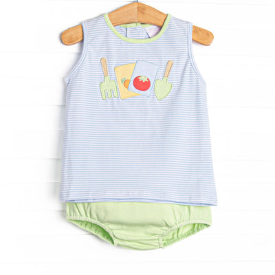 Springtime Sowing Applique Diaper Set, Blue