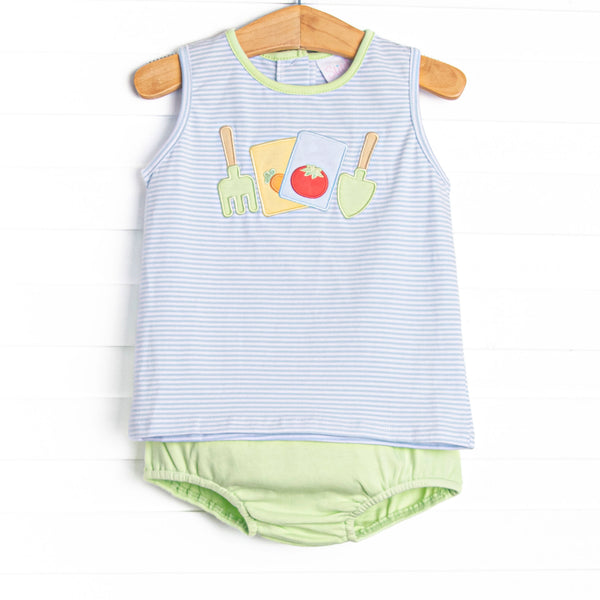 Springtime Sowing Applique Diaper Set, Blue