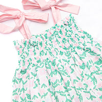 Patio Petals Elastic Smocked Dress, Green