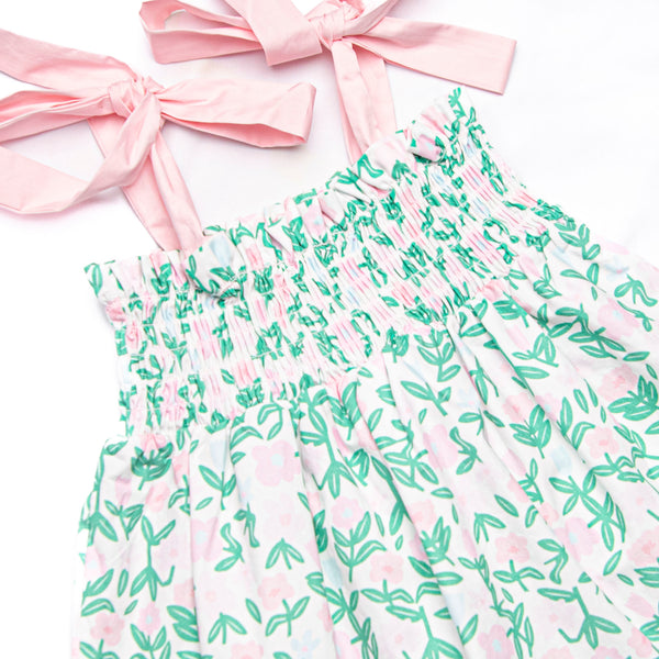 Patio Petals Elastic Smocked Dress, Green