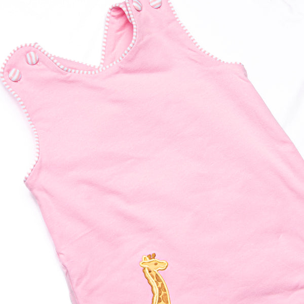 Giraffe Giant Applique Cross Back Ruffle Short Set, Pink