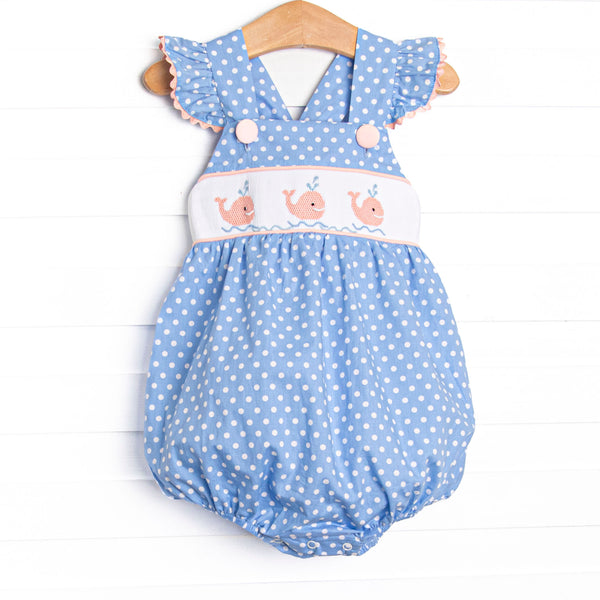 Blue Whale Waters Smocked Cross Back Bubble, Blue
