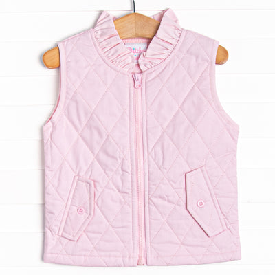 Quilted Ruffle Vest, Pink