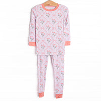 Rosebud Ribbons Bamboo Pajama Set, Pink