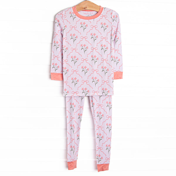 Rosebud Ribbons Bamboo Pajama Set, Pink