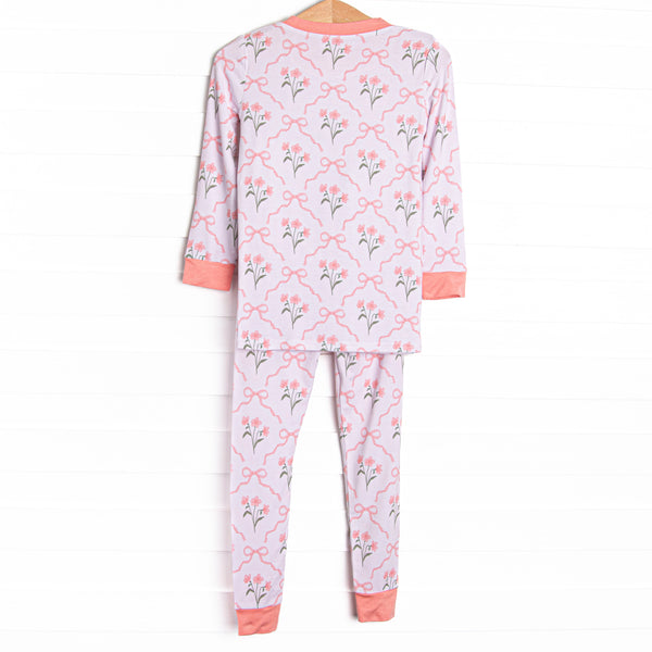 Rosebud Ribbons Bamboo Pajama Set, Pink