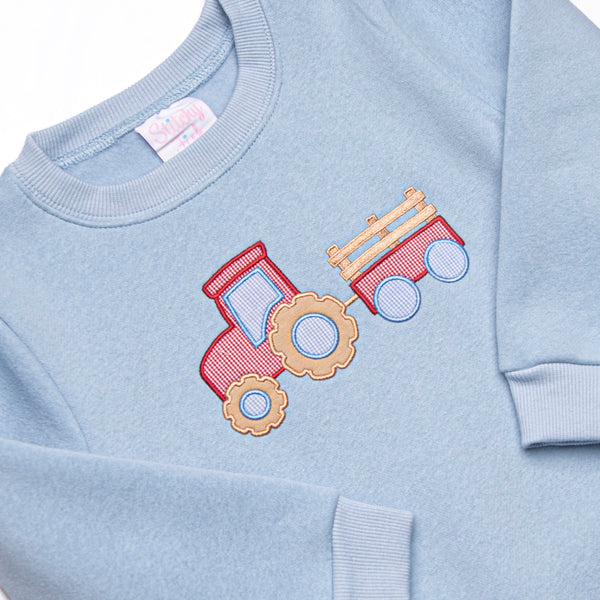 Tilling Tractors Applique Sweatshirt Pant Set, Blue