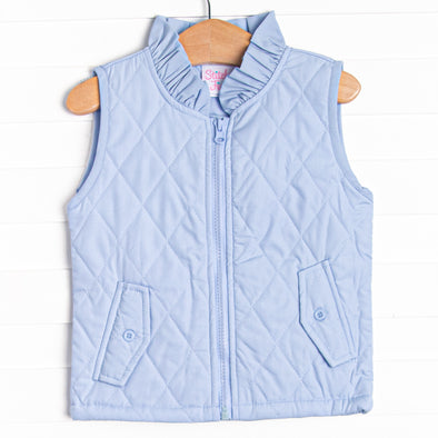 Quilted Ruffle Vest, Blue