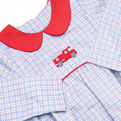 Firetruck French Knot Embroidered Bubble, Blue