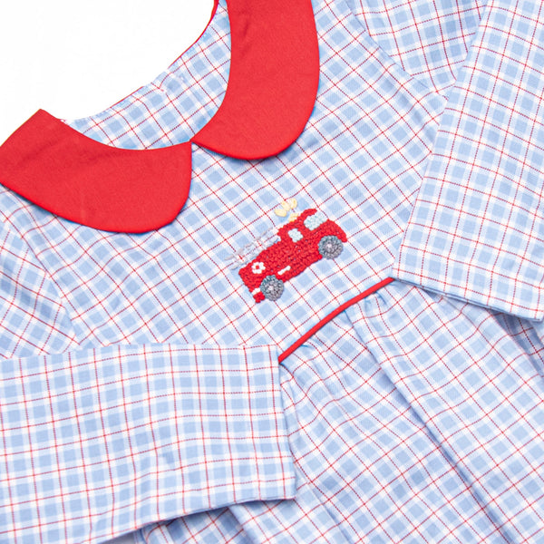 Firetruck French Knot Embroidered Bubble, Blue