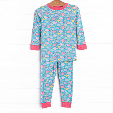 Shiny Scales Bamboo Pajama Set, Blue