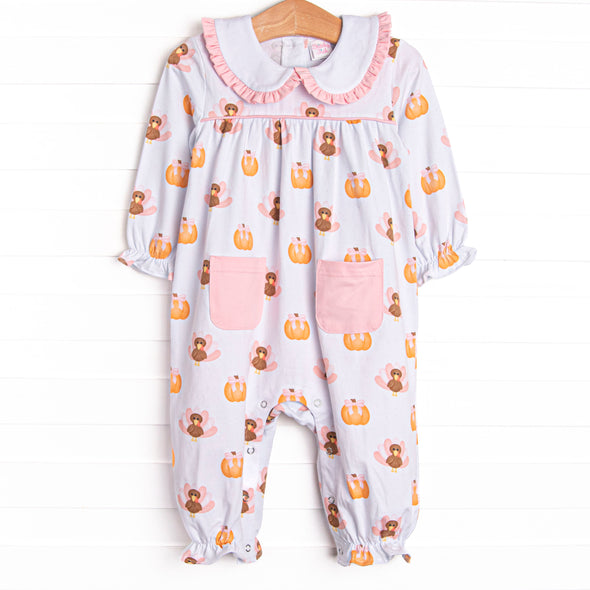 Feathers in the Field Long Romper, Pink