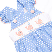 Blue Whale Waters Smocked Cross Back Bubble, Blue