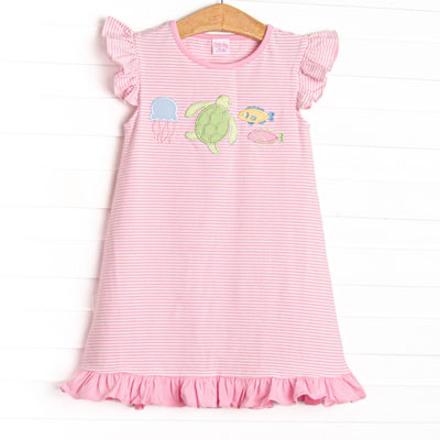 Sea Turtle Season Applique Dress, Pink