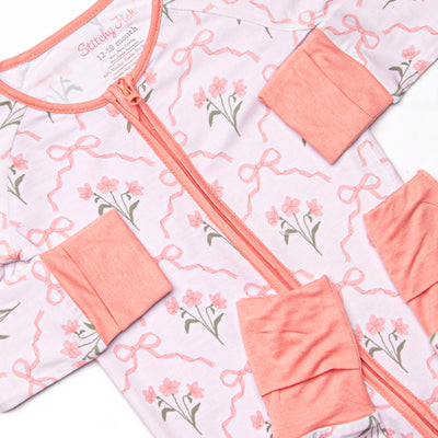 Rosebud Ribbons Bamboo Zippy Pajama, Pink