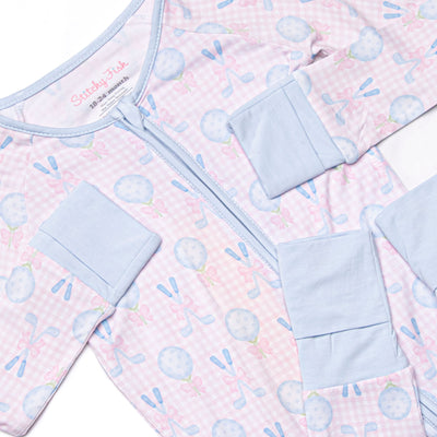 Golfing in Gingham Bamboo Zippy Pajama, Pink