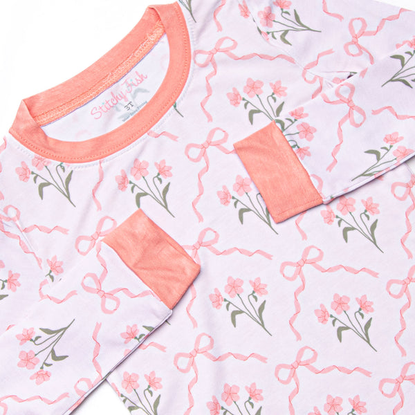 Rosebud Ribbons Bamboo Pajama Set, Pink