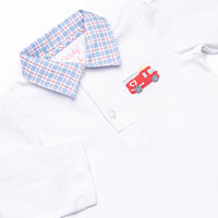 Firetruck French Knot Embroidered Polo Pant Set, Blue