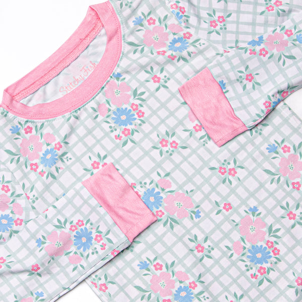 Growing Gingham Bamboo Pajama Set, Green