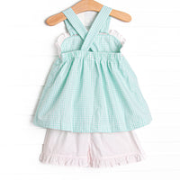 Striped Sails Smocked Ruffle Short Set, Mint