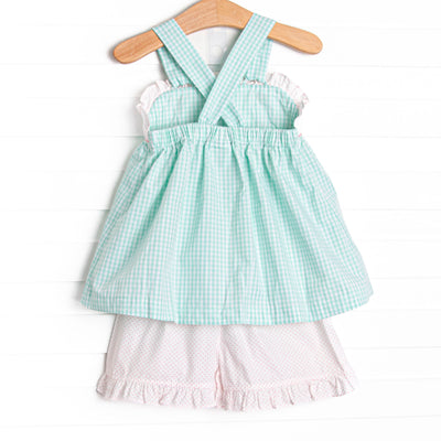 Striped Sails Smocked Ruffle Short Set, Mint