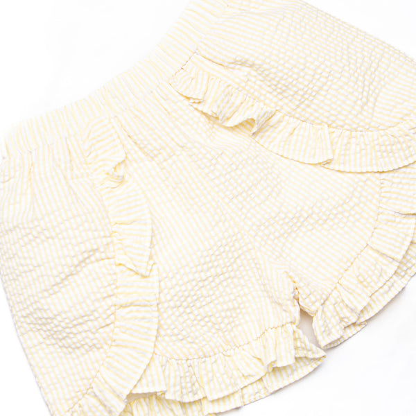 Blue Sea Stinger Smocked Ruffle Short Set, Yellow Seersucker