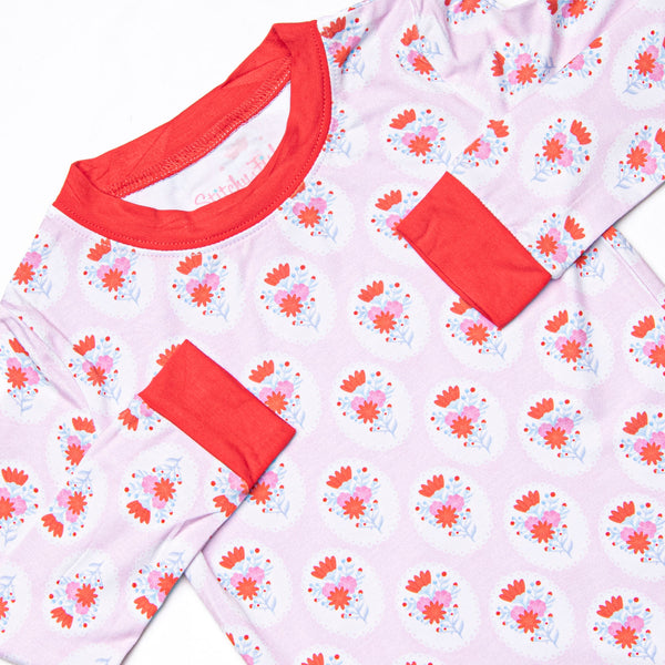 Marigold Medallions Bamboo Pajama Set, Pink
