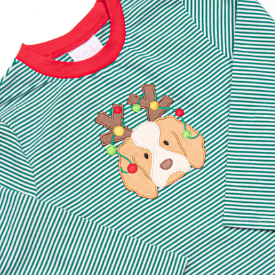 Santa's Best Friend Applique Pant Set, Green