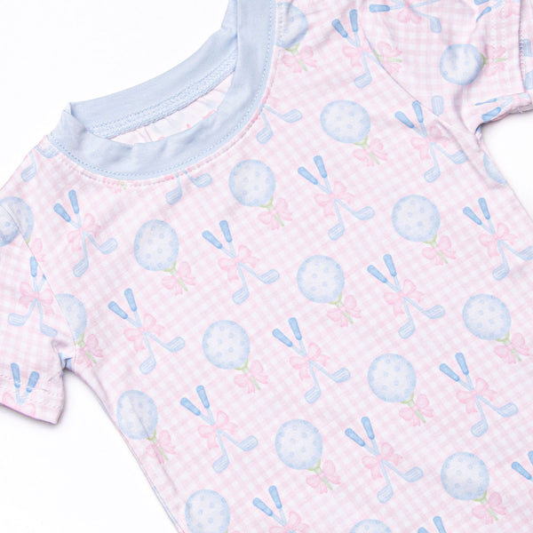 Golfing in Gingham Bamboo Pajama Short Set, Pink