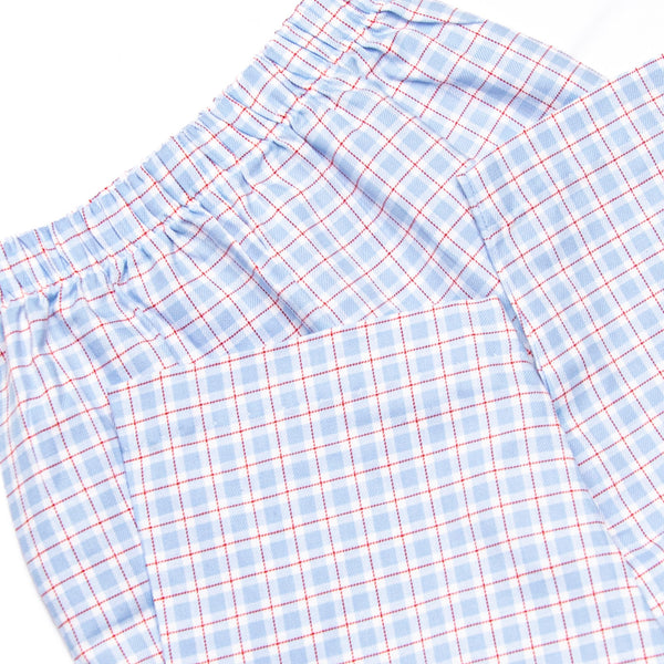 Firetruck French Knot Embroidered Polo Pant Set, Blue