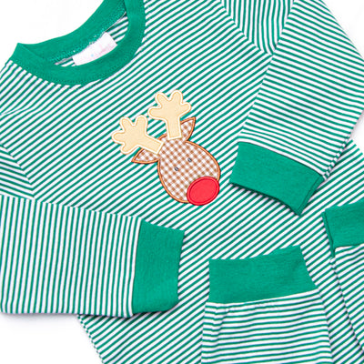 Red Nose Reindeer Applique Romper, Green