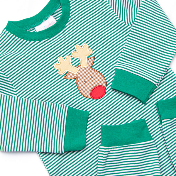 Red Nose Reindeer Applique Romper, Green