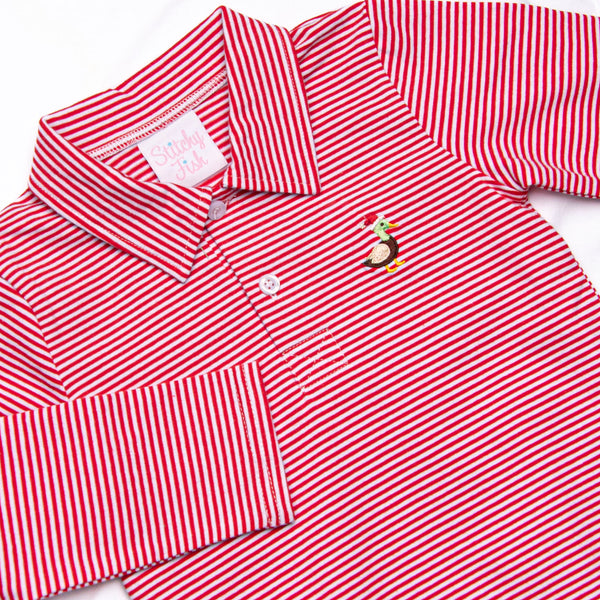 Merry Mallard Embroidered Polo, Red