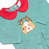 Santa's Best Friend Applique Romper, Green