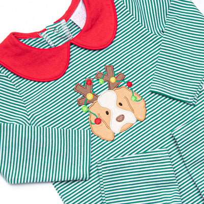 Santa's Best Friend Applique Romper, Green